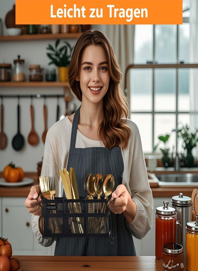 VIKCOLEE Kitchen Utensil Holder, Silverware Organizer Holder, Compact Metal Organizer for Flatware, Spoons, Forks, and Knives - 3 Separate Compartments Perfect for Kitchen Countertop- Black - Image 4